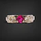 Antique Pink sapphire & Old Cut Diamond Trilogy Ring - image 4