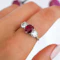 Vintage Ruby, Diamond and Platinum Three Stone Ring, Circa 1950 - image 2