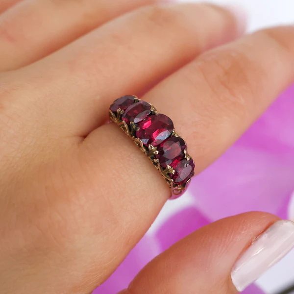 Antique Ruby and Gold Carved Five Stone Ring, Circa 1910 - image 2
