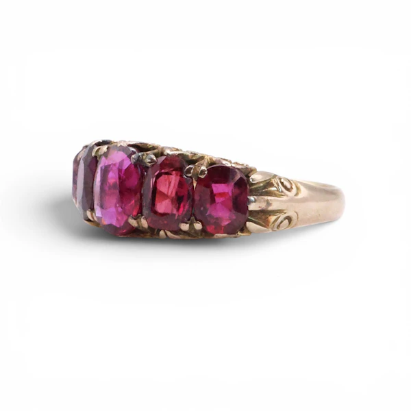 Antique Ruby and Gold Carved Five Stone Ring, Circa 1910 - image 5
