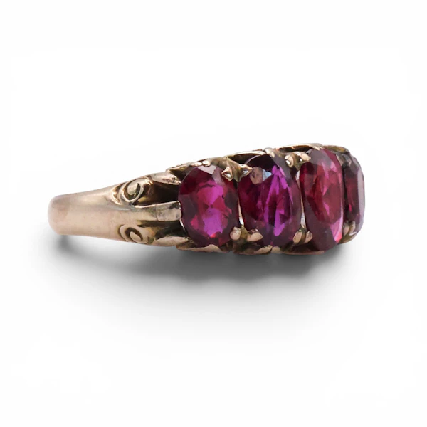 Antique Ruby and Gold Carved Five Stone Ring, Circa 1910 - image 3