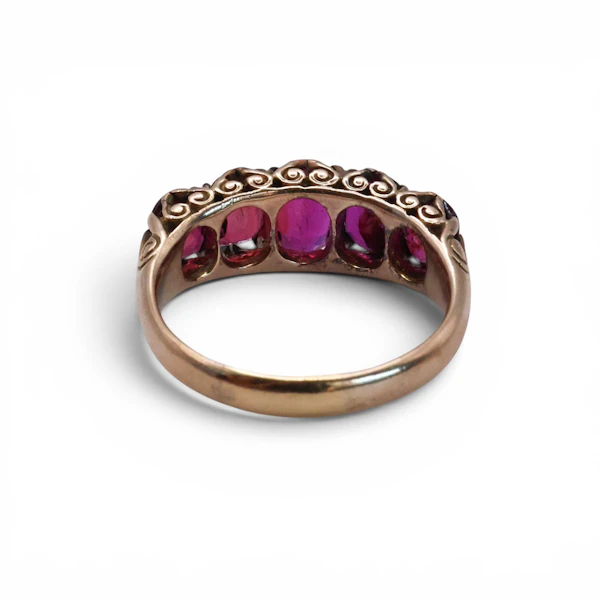 Antique Ruby and Gold Carved Five Stone Ring, Circa 1910 - image 6