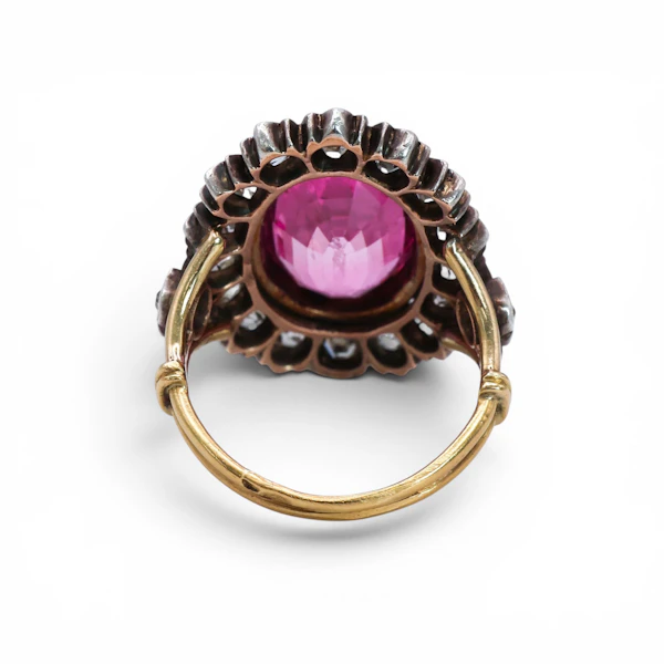 Antique French Pink Spinel, Diamond, Silver and Gold Cluster Ring, Circa 1830 - image 7