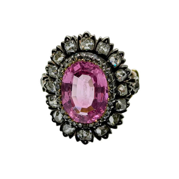Antique French Pink Spinel, Diamond, Silver and Gold Cluster Ring, Circa 1830 - image 5