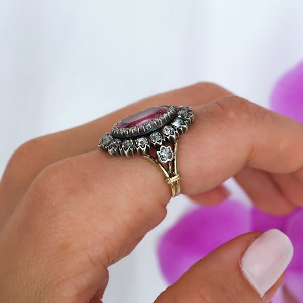 Antique French Pink Spinel, Diamond, Silver and Gold Cluster Ring, Circa 1830 - image 6