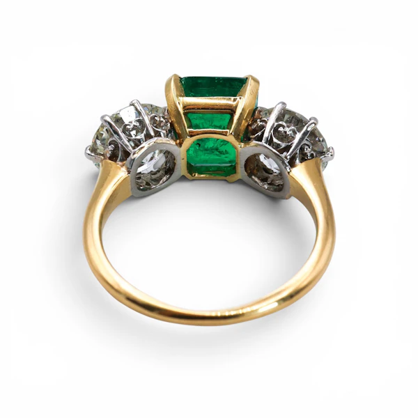 Colombian Emerald, Diamond, Gold and Platinum Three Stone Ring - image 6