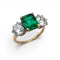 Colombian Emerald, Diamond, Gold and Platinum Three Stone Ring - image 3