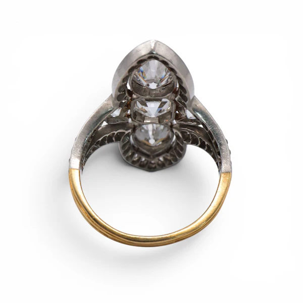 Edwardian Diamond, Platinum and Gold Three Stone Plaque Ring, Circa 1910, 4.60 Carats - image 4