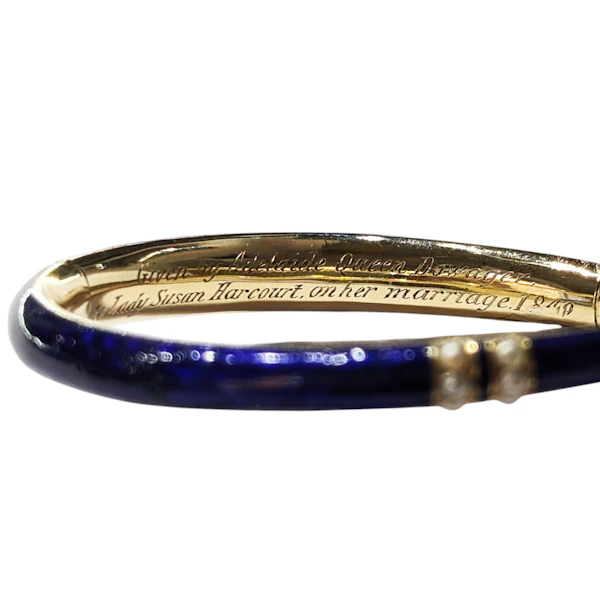 Victorian Blue Enamel, Pearl, Garnet and Gold Snake Bangle, Given by Adelaide Queen Dowager, to Lady Susan Harcourt, 1849 - image 6