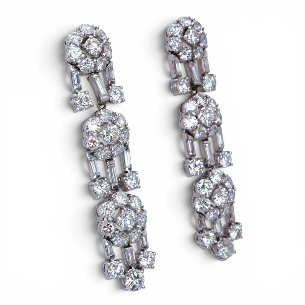 Vintage Diamond and Platinum Drop Earrings, Circa 1950, 12.50 Carats - image 3