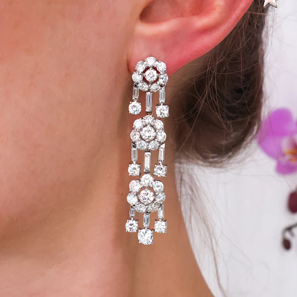 Vintage Diamond and Platinum Drop Earrings, Circa 1950, 12.50 Carats - image 2