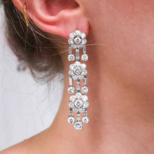 Vintage Diamond and Platinum Drop Earrings, Circa 1950, 12.50 Carats - image 4