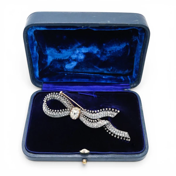 Antique Diamond and Silver Upon Gold Bow Brooch, Circa 1850 - image 3