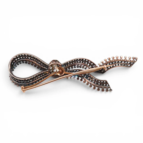 Antique Diamond and Silver Upon Gold Bow Brooch, Circa 1850 - image 7