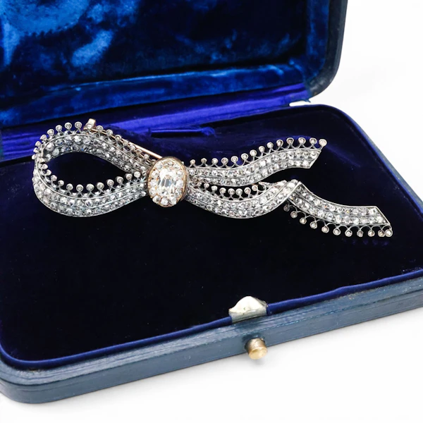 Antique Diamond and Silver Upon Gold Bow Brooch, Circa 1850 - image 6