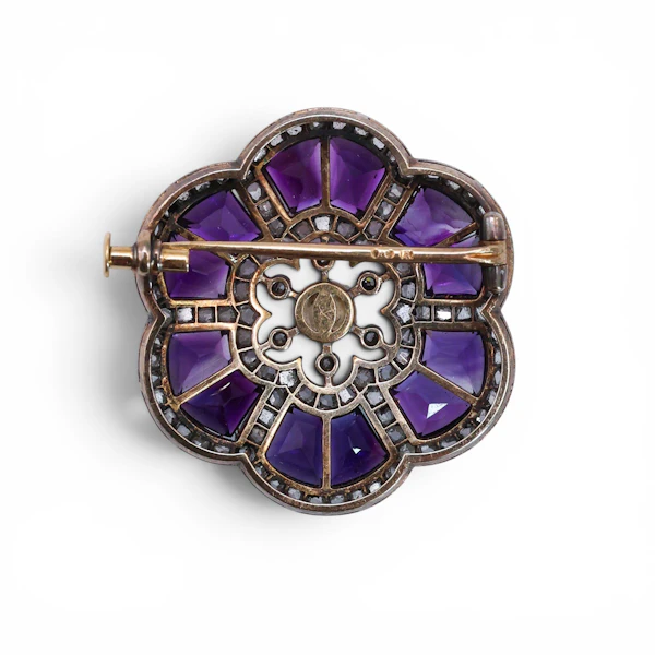 Belle Époque Austrian Amethyst, Pearl, Diamond, Silver and Gold Brooch, Circa 1910 - image 5