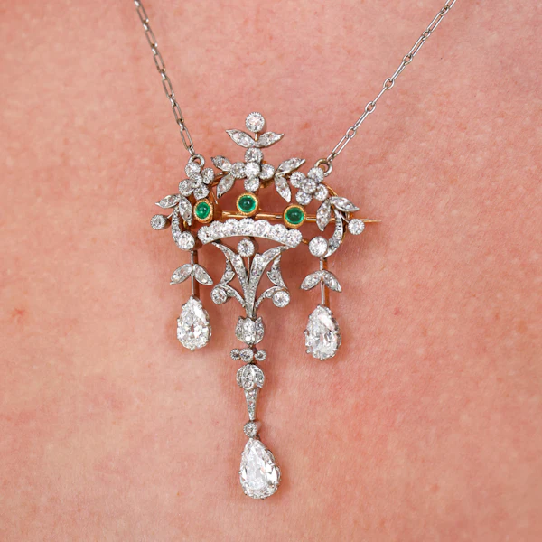 Georges Le Saché for Vever Belle Époque Emerald Diamond Platinum and Gold Brooch-Cum-Pendant Necklace, Circa 1900 - image 4