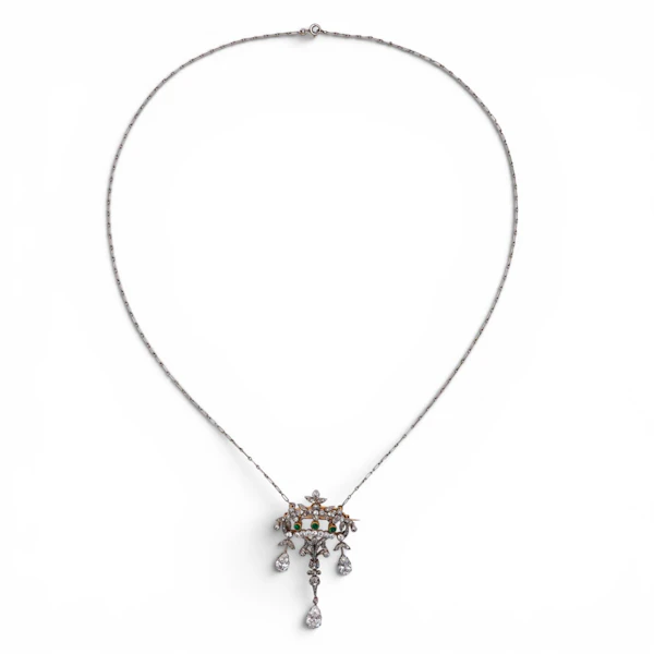 Georges Le Saché for Vever Belle Époque Emerald Diamond Platinum and Gold Brooch-Cum-Pendant Necklace, Circa 1900 - image 7