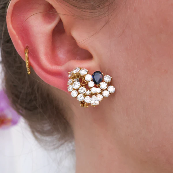 Vintage FRED Sapphire, Diamond and Gold Earrings, Circa 1960 - image 2