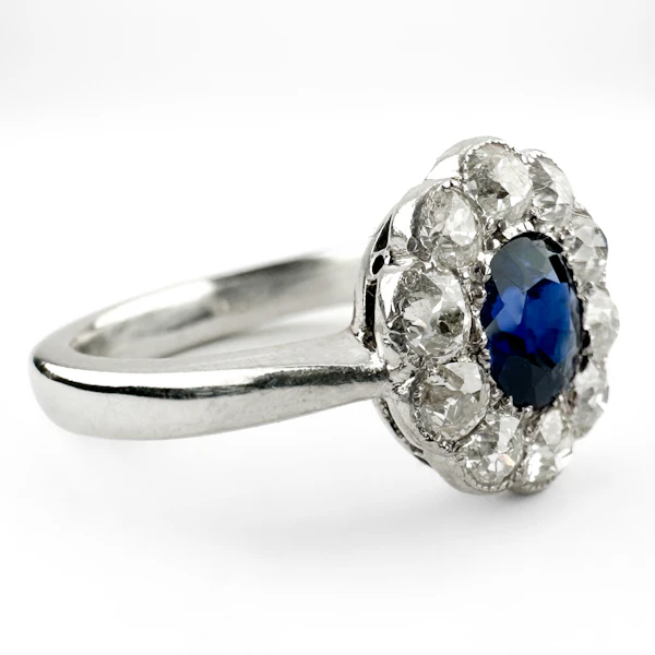 Edwardian Ceylon Sapphire & Diamond Cluster Ring - Saddingtons Jewellery Stand 375 - image 1