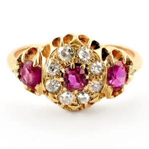 Edwardian Ruby & Diamond Cluster Ring - Saddingtons Jewellery Stand 375