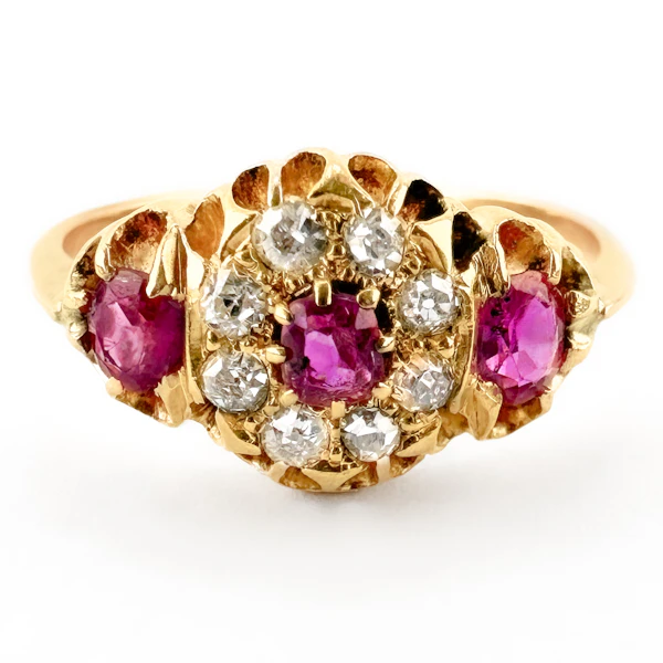 Edwardian Ruby & Diamond Cluster Ring - Saddingtons Jewellery Stand 375 - image 1