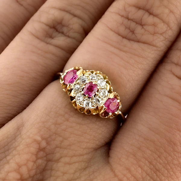 Edwardian Ruby & Diamond Cluster Ring - Saddingtons Jewellery Stand 375 - image 4