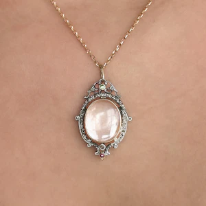Victorian Rock Crystal & Multi-gem Locket Pendant - Saddingtons Jewellery Stand 375