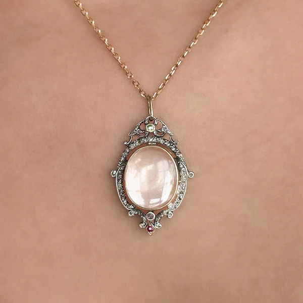 Victorian Rock Crystal & Multi-gem Locket Pendant - Saddingtons Jewellery Stand 375 - image 1