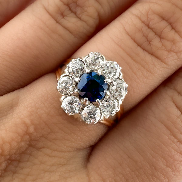 Victorian Ceylon Sapphire & Diamond Daisy Cluster - Saddingtons Jewellery Stand 375 - image 4
