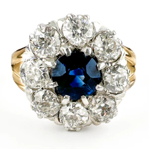 Victorian Ceylon Sapphire & Diamond Daisy Cluster - Saddingtons Jewellery Stand 375