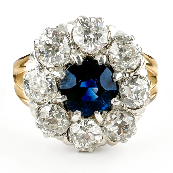 Victorian Ceylon Sapphire & Diamond Daisy Cluster - Saddingtons Jewellery Stand 375 - image 1