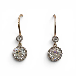 Antique Old-Cut Diamond Platinum And Gold Earrings, 2.60 Carat, Circa 1910