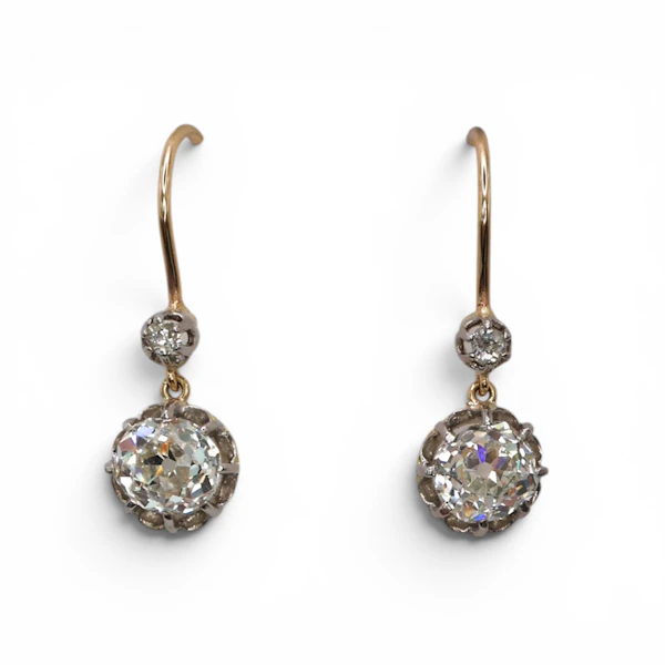 Antique Old-Cut Diamond Platinum And Gold Earrings, 2.60 Carat, Circa 1910 - image 1