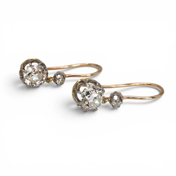 Antique Old-Cut Diamond Platinum And Gold Earrings, 2.60 Carat, Circa 1910 - image 3