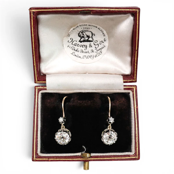 Antique Old-Cut Diamond Platinum And Gold Earrings, 2.60 Carat, Circa 1910 - image 7
