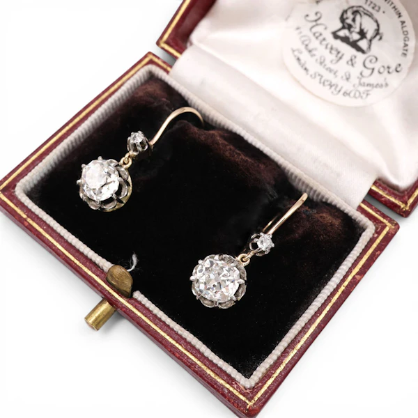 Antique Old-Cut Diamond Platinum And Gold Earrings, 2.60 Carat, Circa 1910 - image 5