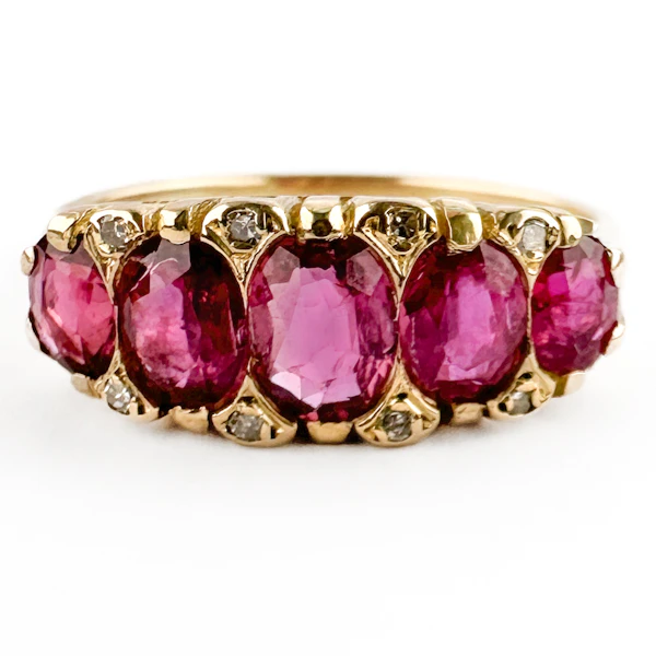 Edwardian 5 Stone Burma Ruby Ring - Saddingtons Jewellery Stand 375 - image 2