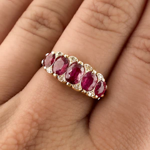Edwardian 5 Stone Burma Ruby Ring - Saddingtons Jewellery Stand 375