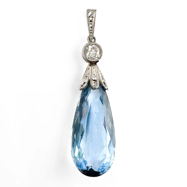 Aquamarine & Diamond Drop Pendant With Chain - Saddingtons Jewellery Stand 375 - image 2