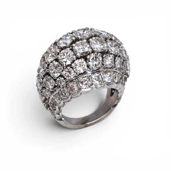 Vintage French Diamond and Platinum Bombé Ring, Circa 1960, 10.50 Carats - image 2