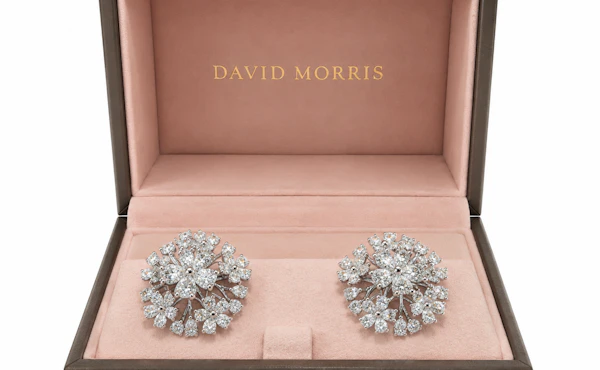 David Morris handcrafted White Diamond Cherry Blossom Large Dome Earrings Set In 18ct White Gold 6.99ct diamonds. Boxed  Mark Constable Unit 301 - image 1