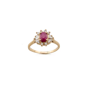 Mid-Century 14kt Yellow Gold Ruby and Diamond Cluster Ring Spectrum Antiques