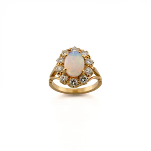 18ct Oval Opal and Diamond Cluster Ring Spectrum Antiques
