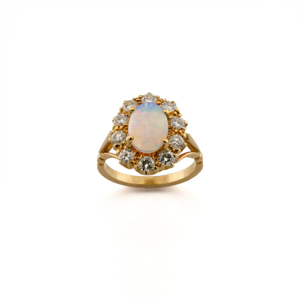 18ct Oval Opal and Diamond Cluster Ring Spectrum Antiques - image 1