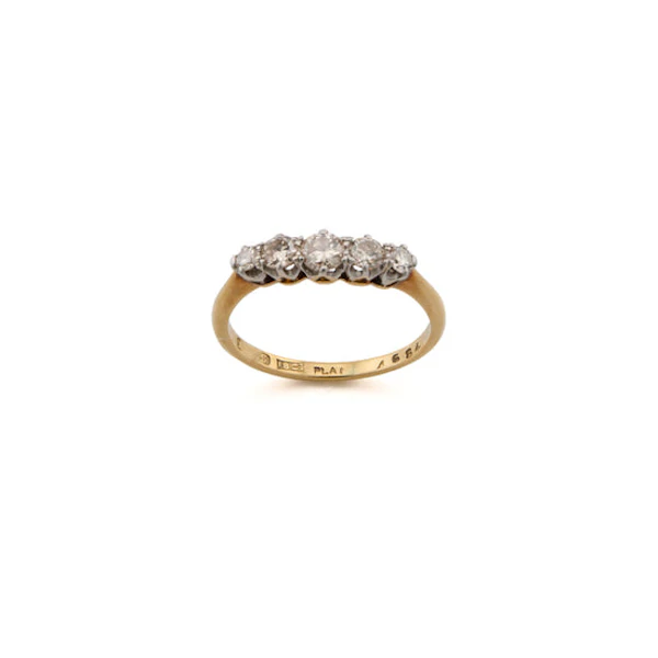 Edwardian 18ct Yellow Gold Diamond Five Stone Ring Spectrum Antiques - image 1