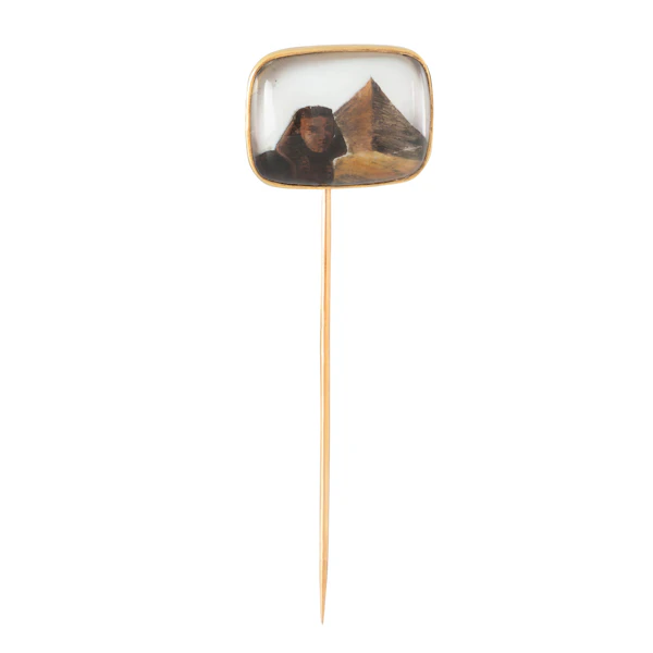 Edwardian 15ct Gold Sphinx Reverse Intaglio Stickpin (c.1905) - image 2