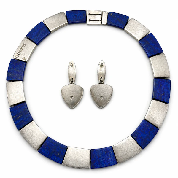 Charmian Harris Lapis Lazuli Sterling silver / Gold Necklace and Earrings. Mark Constable Unit 301 - image 2