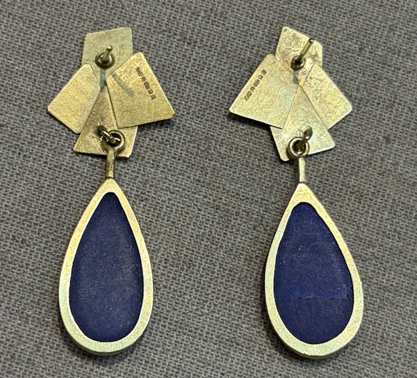 Daphne Krinos Elegant drop-shaped lapis lazuli & rock crystal earrings with recycled 18K gold. 5cm long Mark Constable Unit 301 - image 2