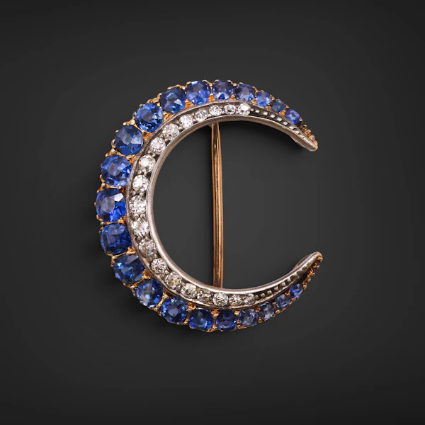 Lovely Victorian Sapphire and Diamond Crescent Brooch at Deco&Vintage Ltd - image 3